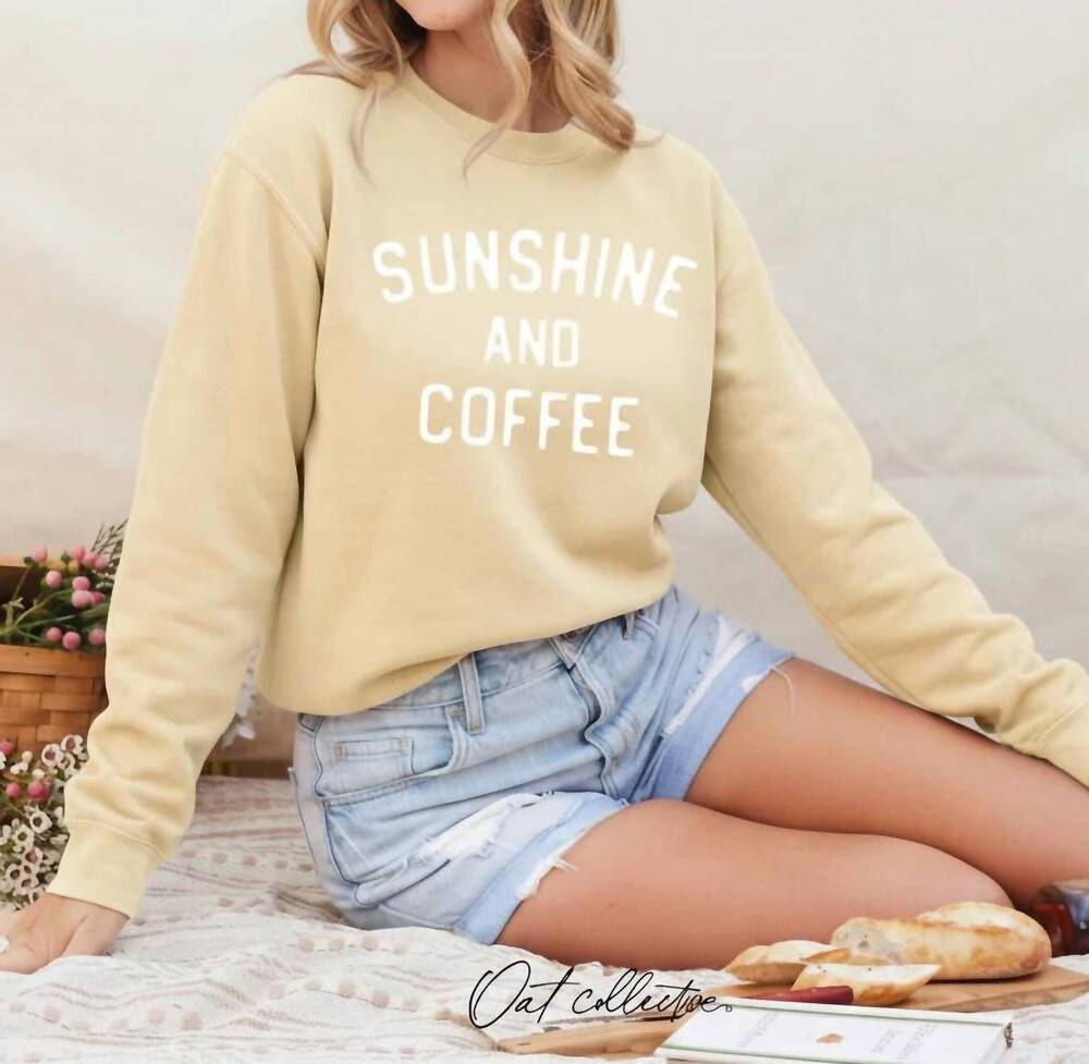 NEW OAT COLLECTIVE sunshine and coffee graphic sweatshirt in light butter